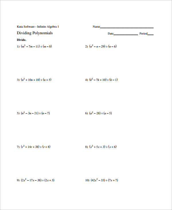 long division algebra worksheet