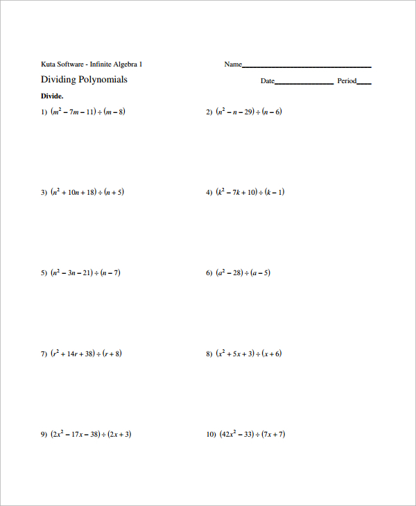 Dividing Polynomials Long Division Worksheet With Answers Worksheets