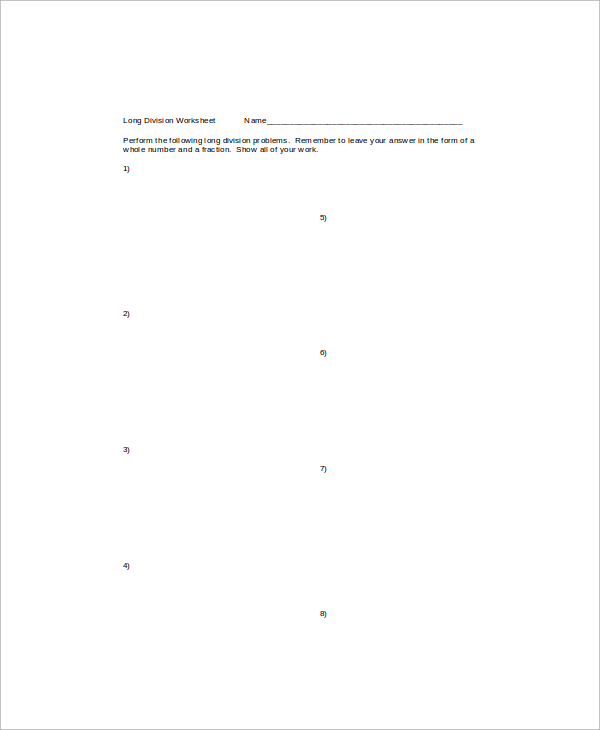 long division worksheet template