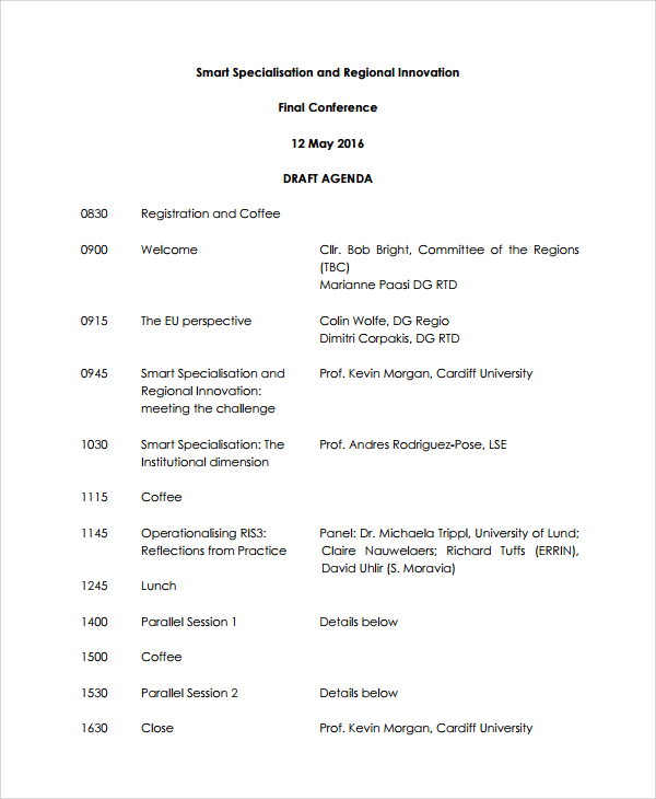 FREE 7 Sample Conference Agenda Templates In PDF MS Word
