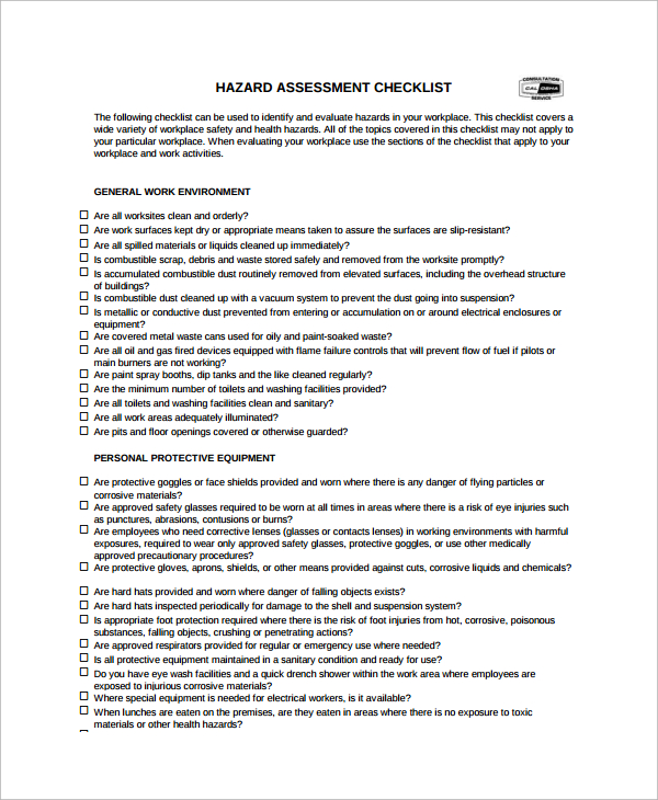 risk assessment and hazard checklist template1