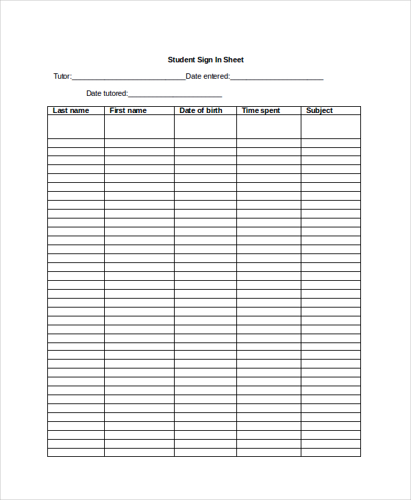 FREE 8+ Sample Student Sign in Sheet Templates in PDF | MS Word