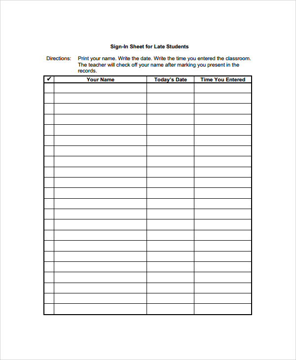 FREE 8 Sample Student Sign In Sheet Templates In PDF MS Word