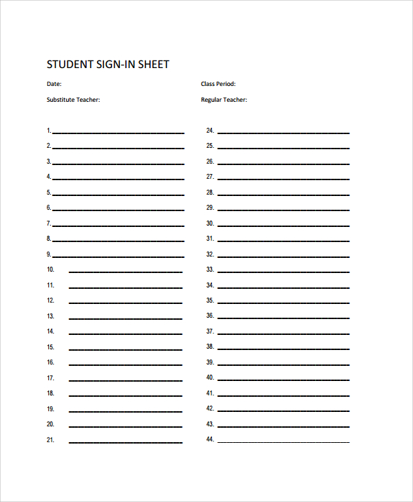 sample student sign in sheet