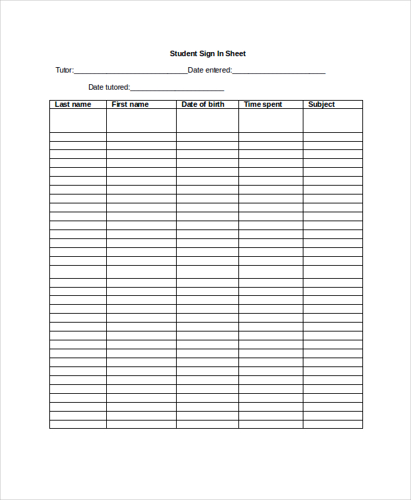 student formal sign in sheet