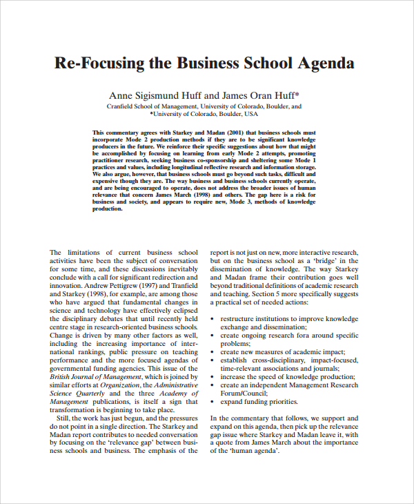 business school agenda