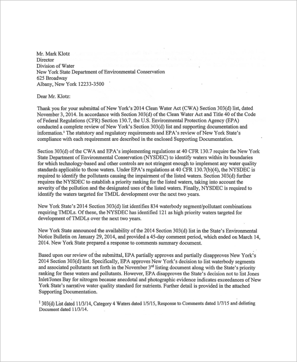 environmental agency disapproval letter