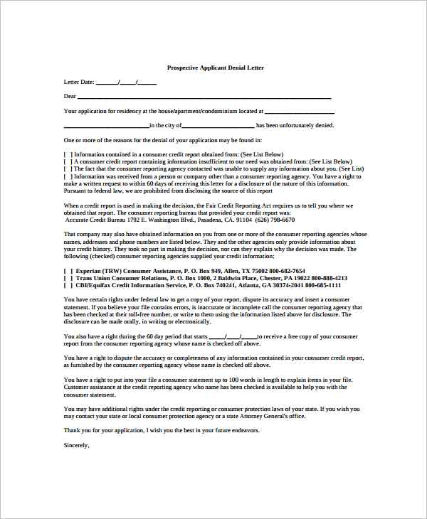 prospective applicant denial letter