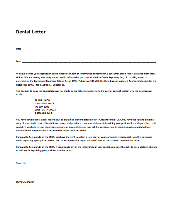 standard denial letter