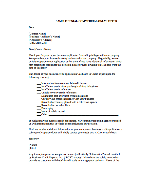 FREE 8+ Sample Denial Letter Templates in MS Word | PDF