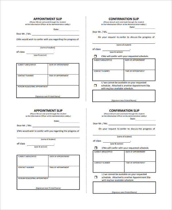 doctor appointment slip template