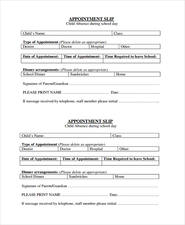 free appointment slip template