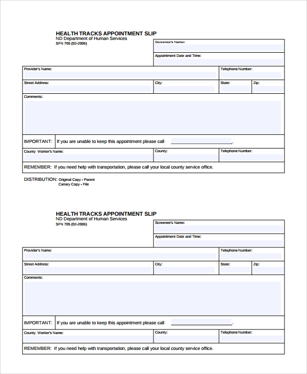 Appointment Slip Template