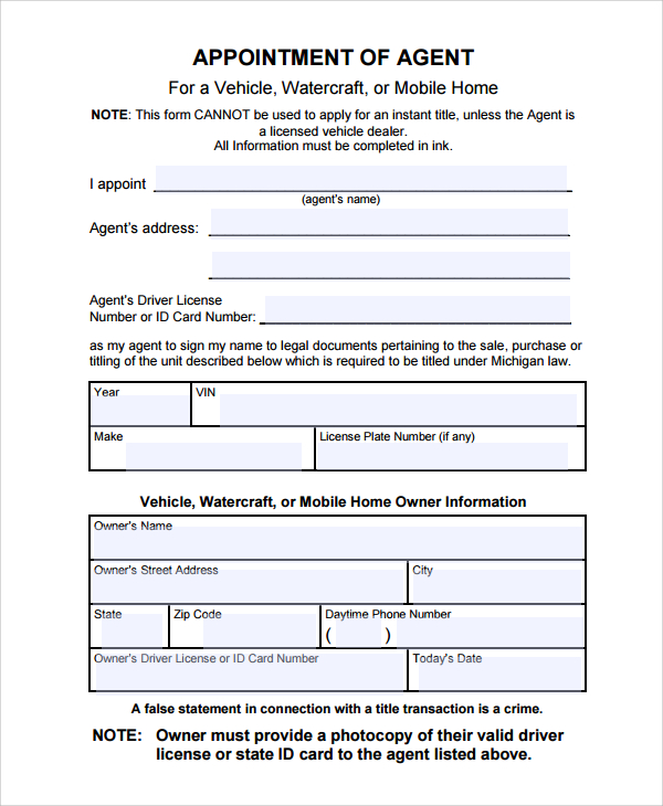 appointment slip for private agent