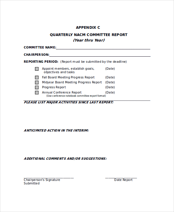 sample committee report form template