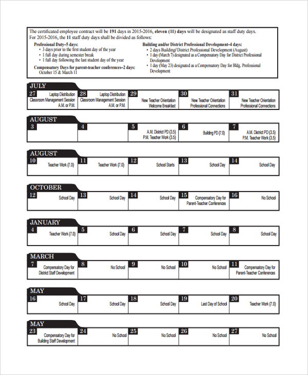 FREE 9+ Sample Teacher Calendar Templates in PDF MS Word