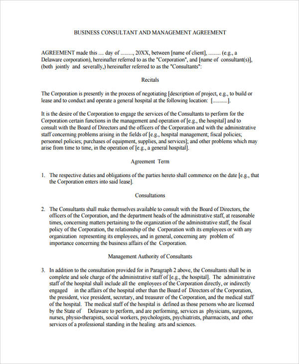 business management consulting agreement
