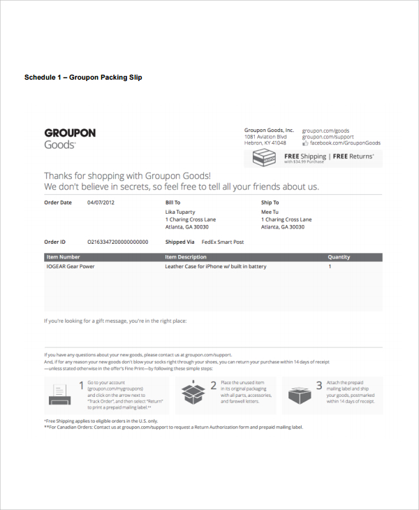 product shipping slip template