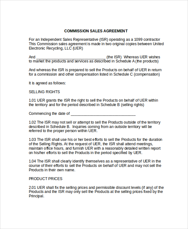 commission sales agreement contract