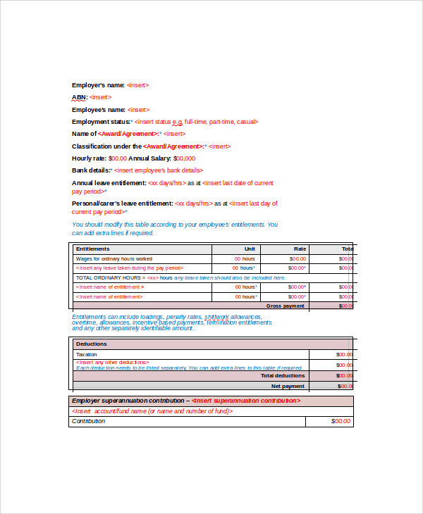 basic wage slip template