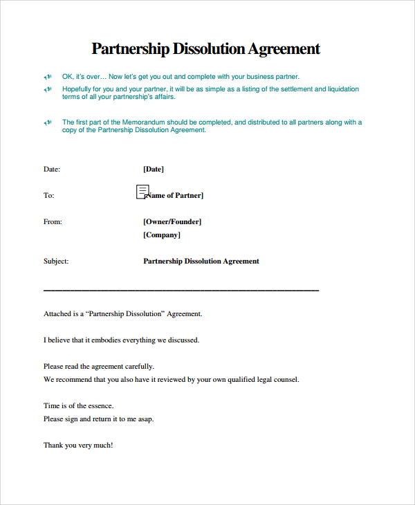 7+ Business Dissolution Agreement Templates | Sample Templates