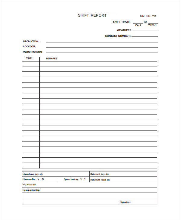 Free 10 Shift Report Templates In Ms Word Pdf Pages