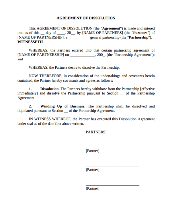 Llc Dissolution Agreement Template