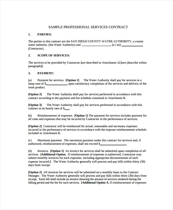 professional business service contract agreement