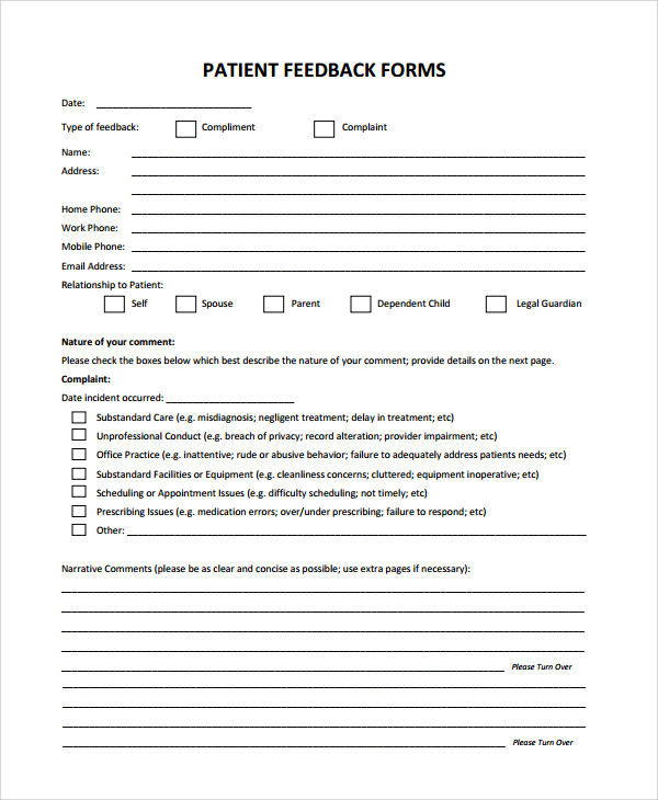 sample patient feedback form