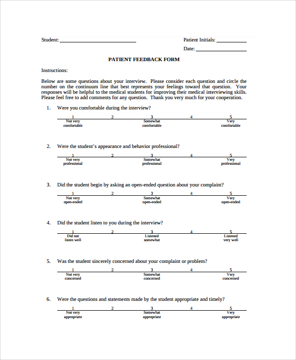 standard patient feedback form