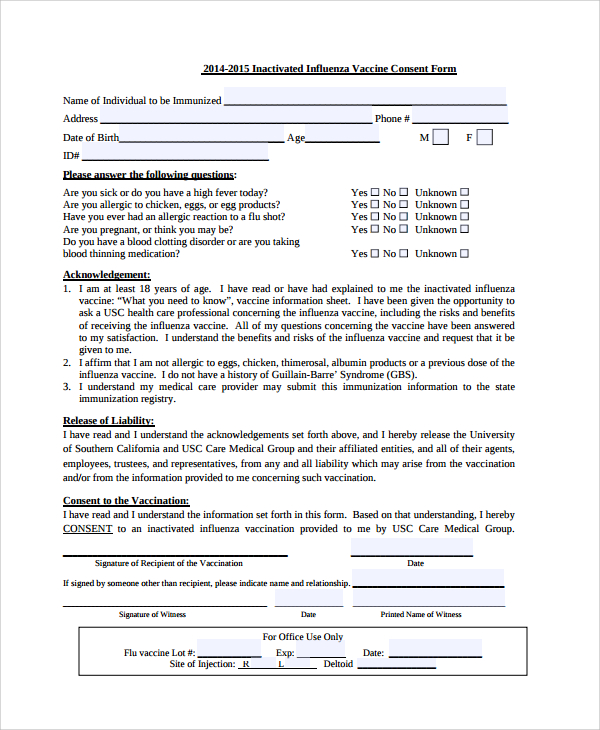 FREE 8+ Sample Vaccine Consent Form Templates in PDF MS Word
