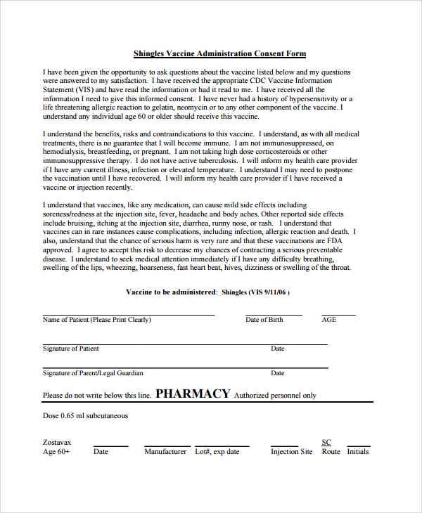 shingles vaccine consent form