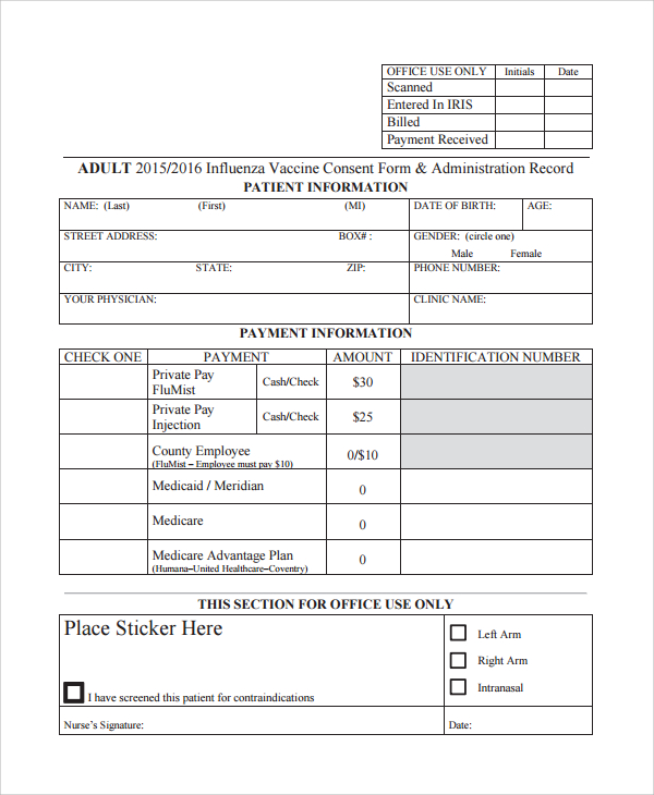 vaccine consent form for adults