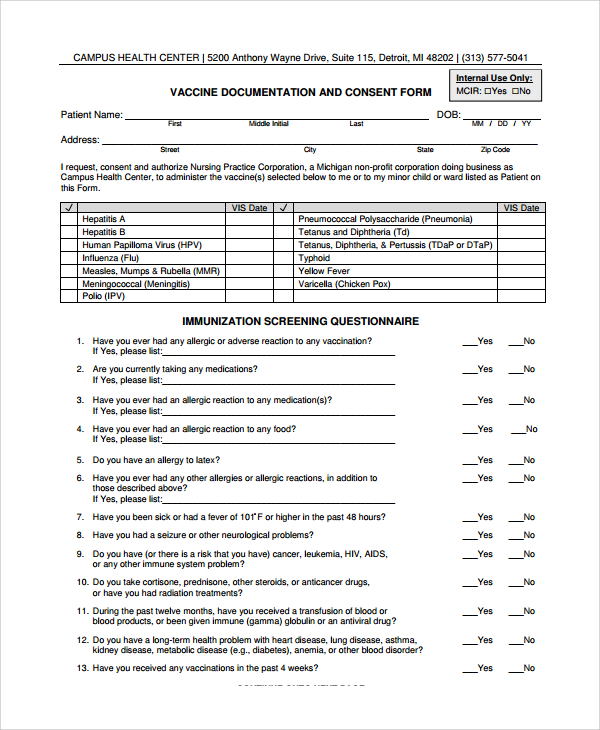vaccine documentation and consent form