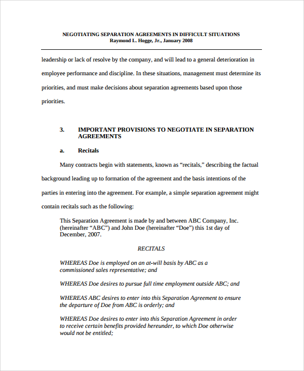 Free 9 Sample Business Separation Agreement Templates In Pdf Ms Word