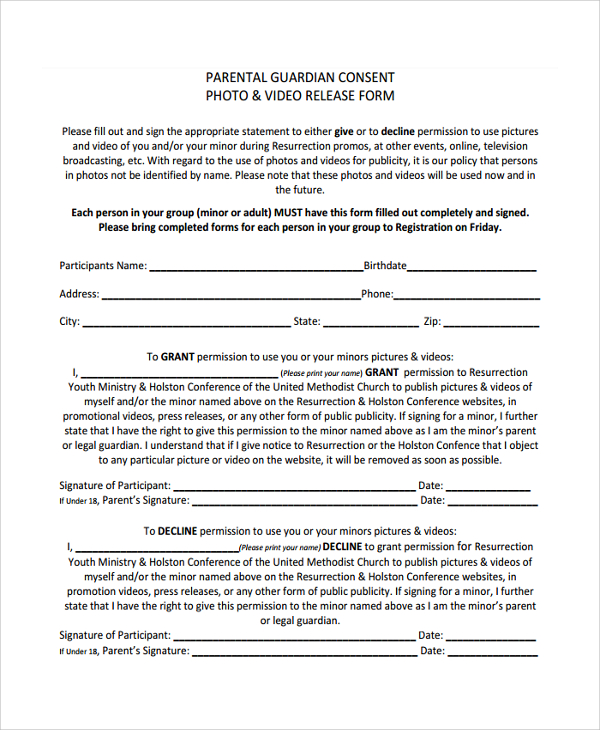 video consent form for minors