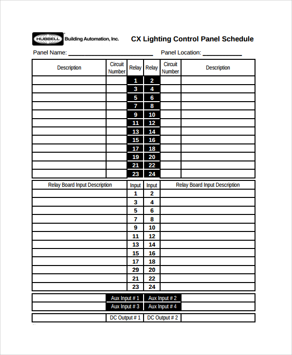 Circuit Breaker Panel Schedule