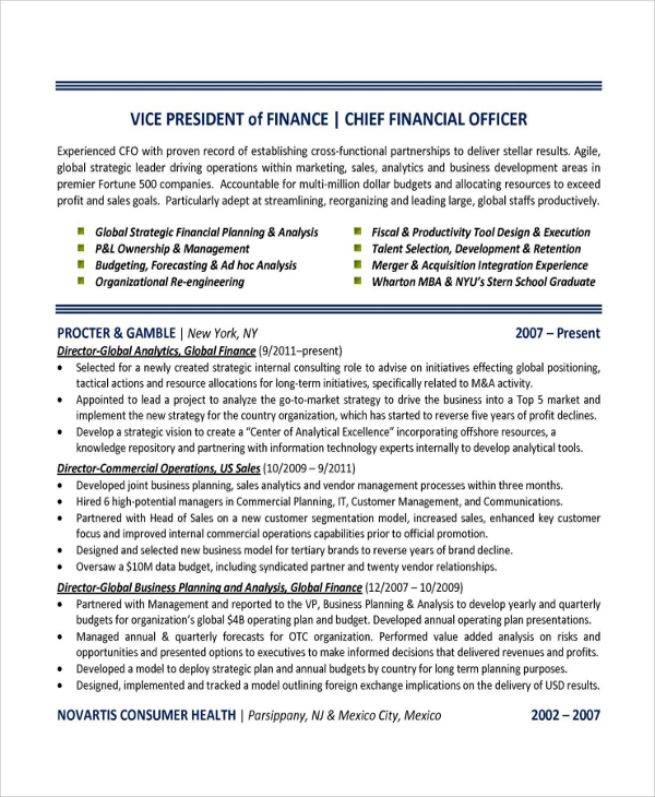 FREE 7 Sample Finance Resume Templates In PDF MS Word   Finance Director Resume 