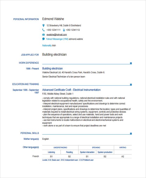 Helper electrician resume