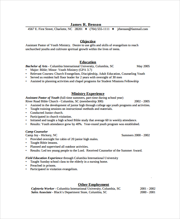 sample camp counselor resume