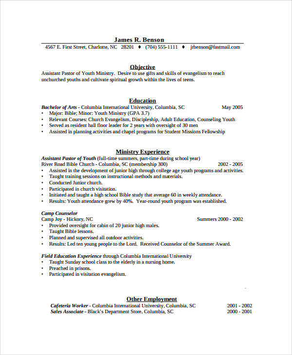 Sample Camp Counselor Resume Templates 6 Free Documents