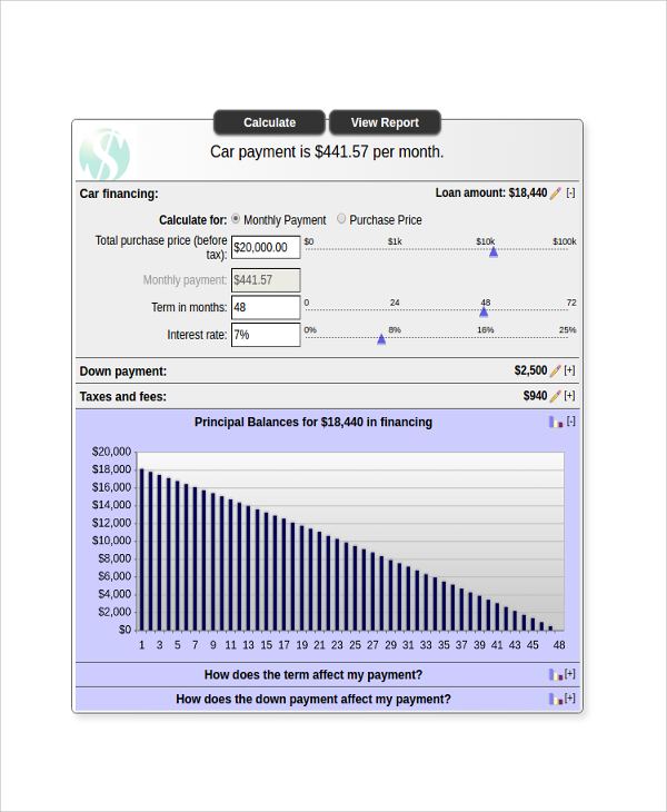 FREE 8+ Sample Car Loan Calculator Templates in PDF  MS Word  EXEL
