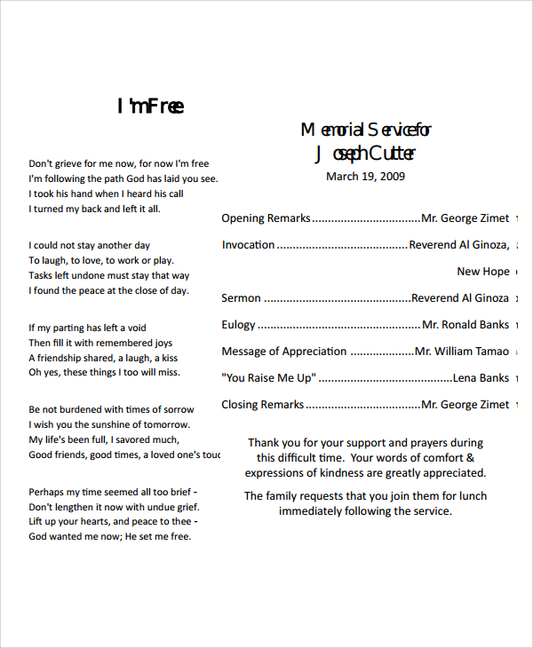 sample obituary funeral program