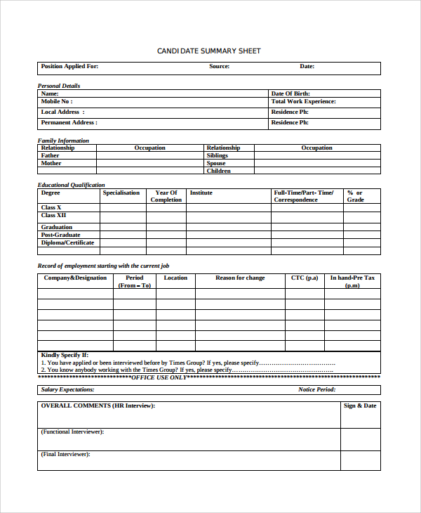 post interview summary template