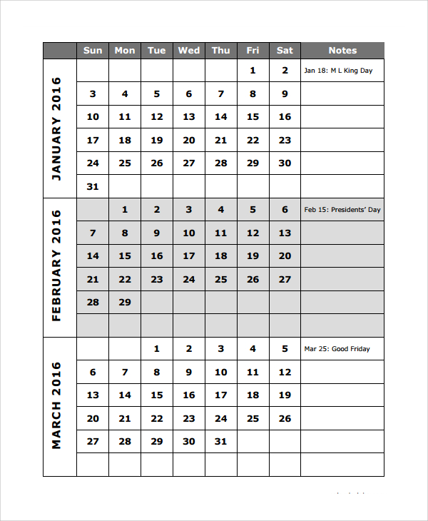 annual quarterly calendar