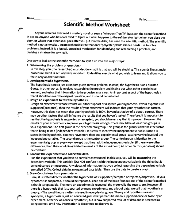 Free 8 Sample Scientific Method Worksheet Templates In Ms Word Pdf