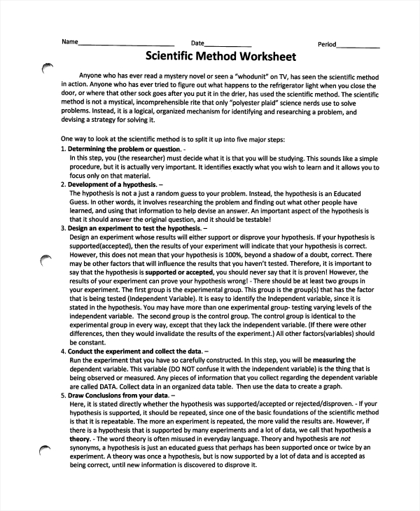 FREE 8 Sample Scientific Method Worksheet Templates In MS Word PDF