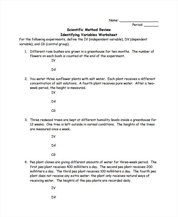 Experimental Variables Worksheet Answers