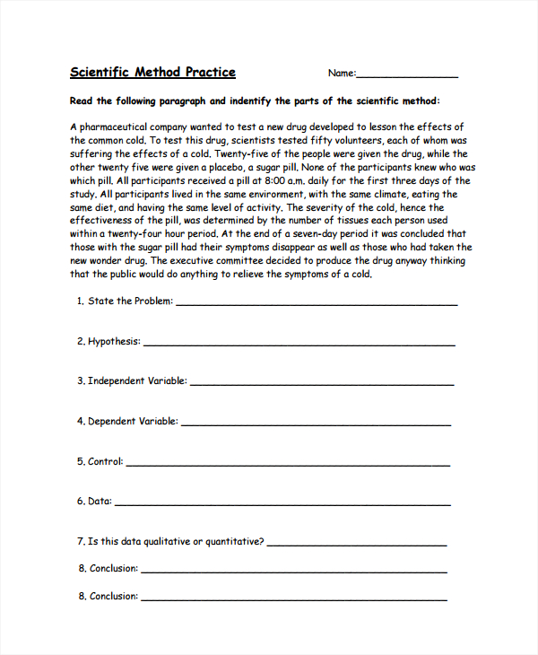 Sample Scientific Method Worksheet - 8+ Free Documents ...