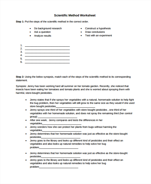 sample scientific method worksheet